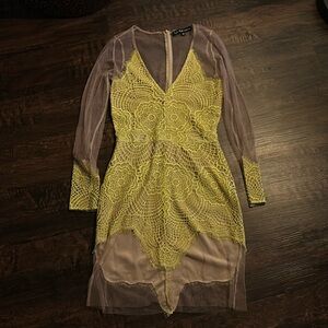 For Love & Lemons mesh dress. Comes to just about the knee.